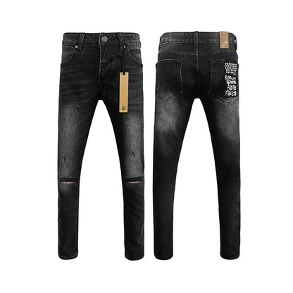High Street Casual Men's Straight Ripped Jeans - Micro Elasticity Denim - Buy Center US