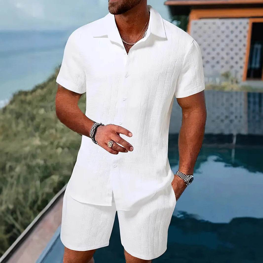 Buycenter Summer Jacquard Suit - Casual Black & White Shorts Set - Buy Center US