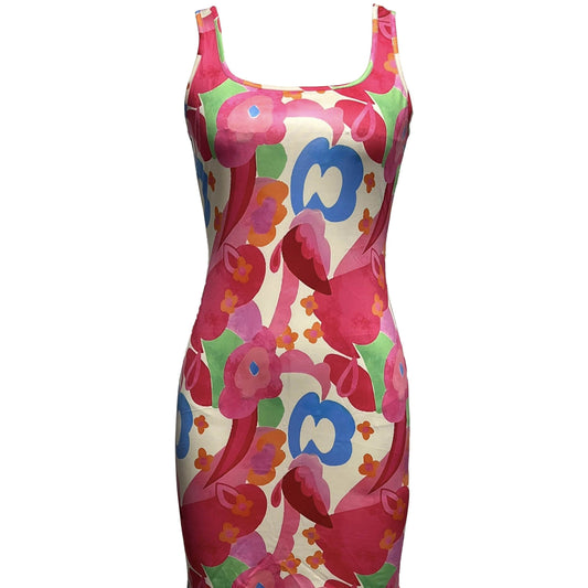 Ladies' Casual Printed Dress - U-Neck, Waist Cinching for Flattering Fit - Buy Center US