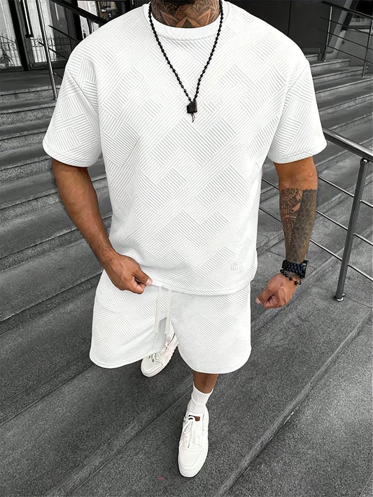 Men's Summer Houndstooth Knitted T-Shirt & Shorts Set - Casual Sports Outfit - Buy Center US