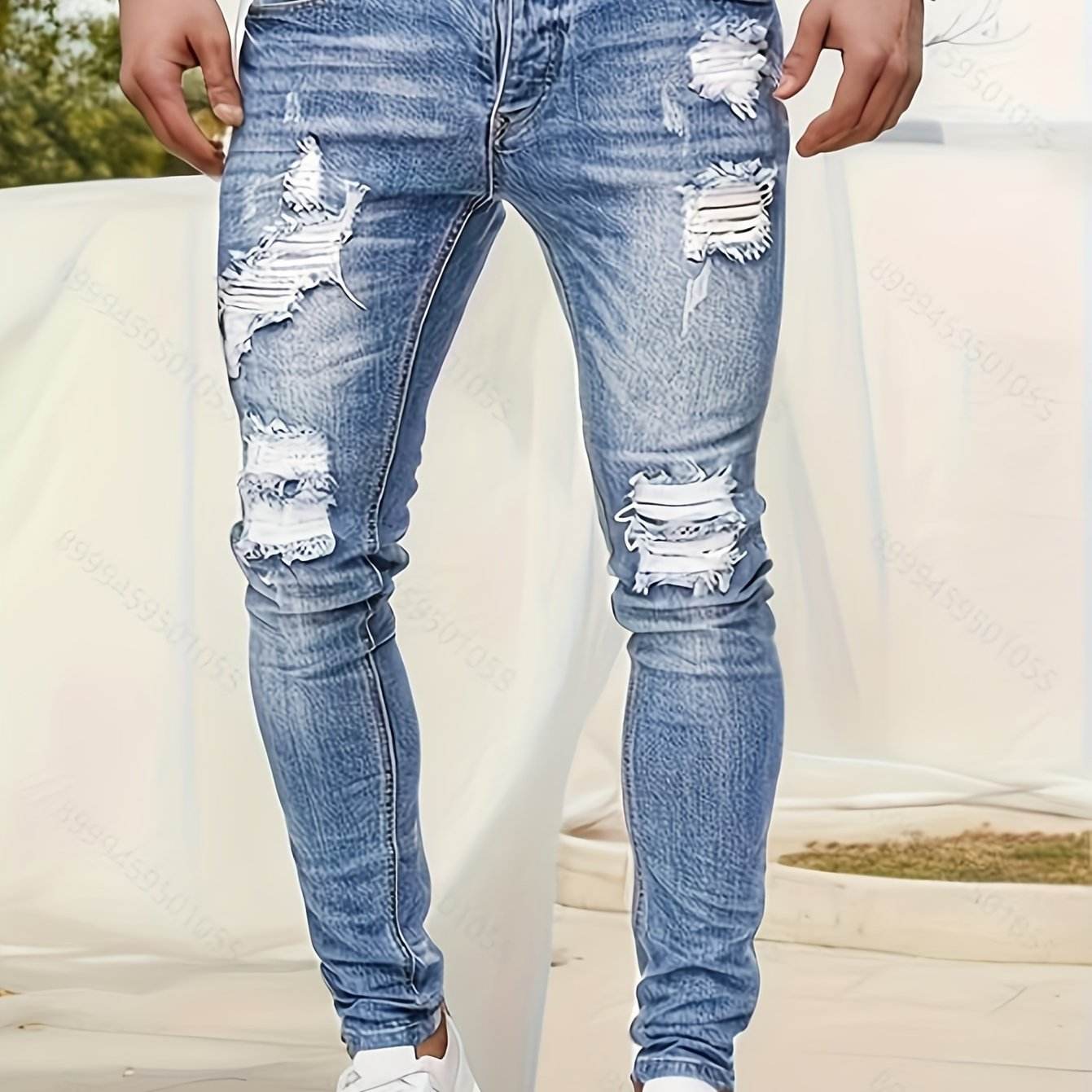 Men's Slim Fit Ripped Jeans - Distressed Medium Stretch Street Style - Buy Center US