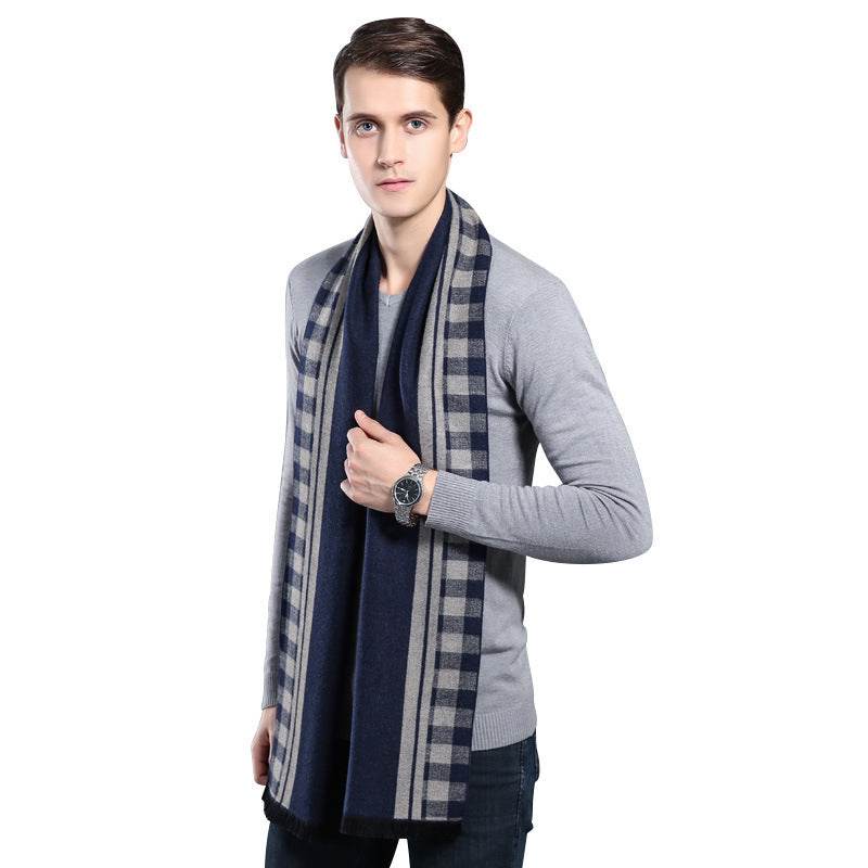 Buycenter Men's Cashmere Warm Scarf - Stylish Grid Design for Autumn - Buy Center US