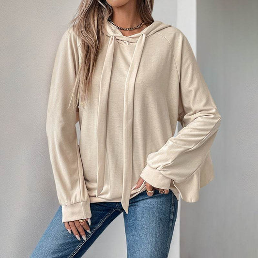Apricot Drawstring Ruffled Hoodie - Thin Women’s Sweater, Loose Fit - Buy Center US
