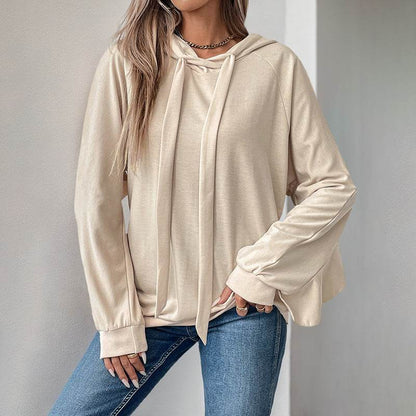 Apricot Drawstring Ruffled Hoodie - Thin Women’s Sweater, Loose Fit - Buy Center US
