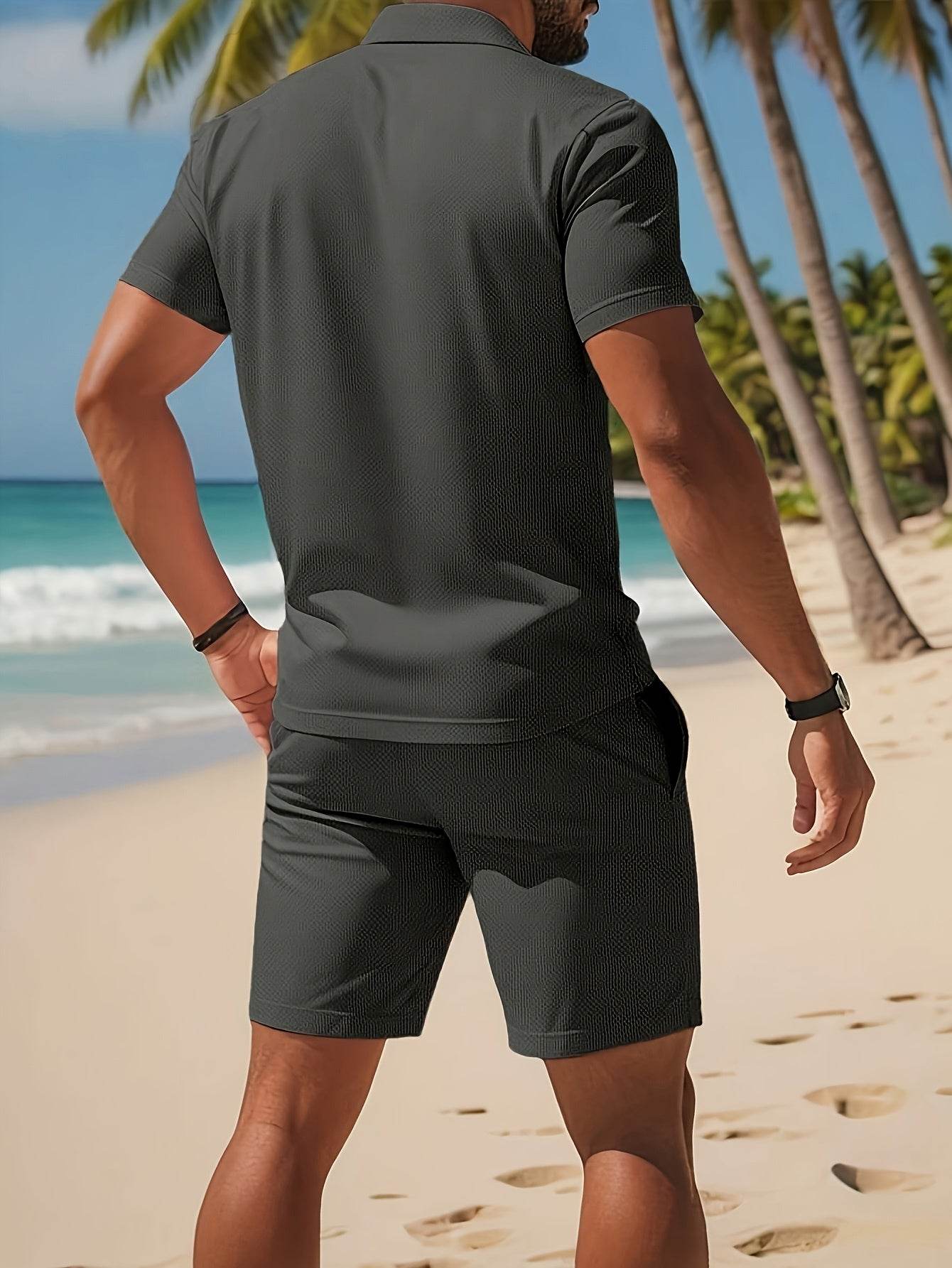 Men's Casual Two-Piece Set - Stylish Cardigan Top & Short Pants for Summer - Buy Center US