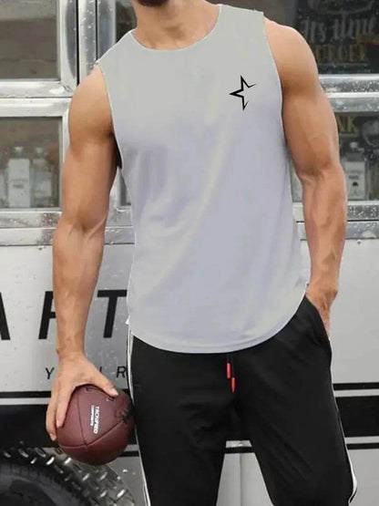Men's Round Neck Tank Top - Simple Letter Print, Sleeveless Fitness Style - Buy Center US