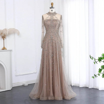 Sharon Said Blue High Neck Evening Dress - Luxury Formal Gown - Buy Center US
