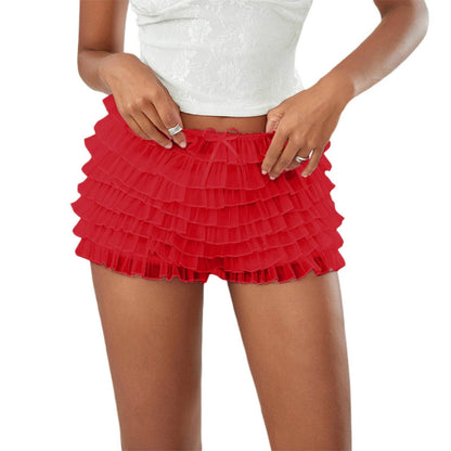Meihuida Women's Summer Ruffled Mesh Shorts - Cute Solid Color Bloomers - Buy Center US