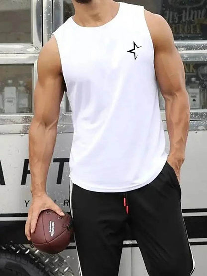 Men's Round Neck Tank Top - Simple Letter Print, Sleeveless Fitness Style - Buy Center US
