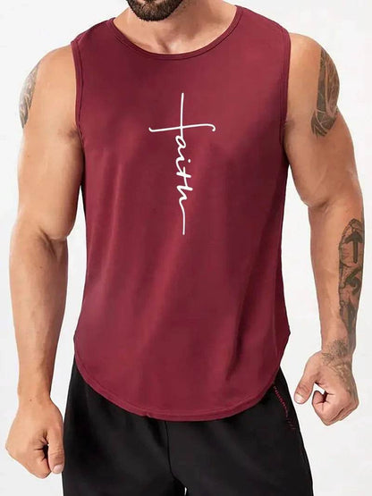 Men's Round Neck Tank Top - Simple Letter Print, Sleeveless Fitness Style - Buy Center US