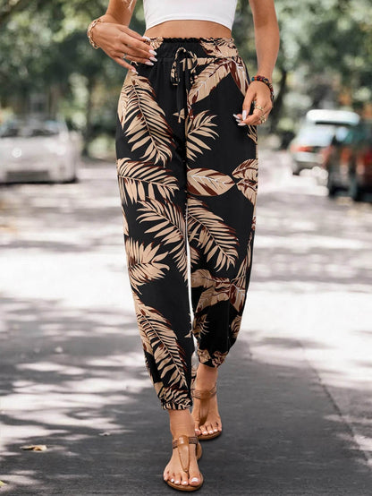 Songling Casual Loose Joggers - Autumn Plant Print with Pockets - Buy Center US