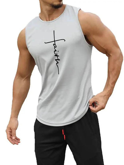 Men's Round Neck Tank Top - Simple Letter Print, Sleeveless Fitness Style - Buy Center US