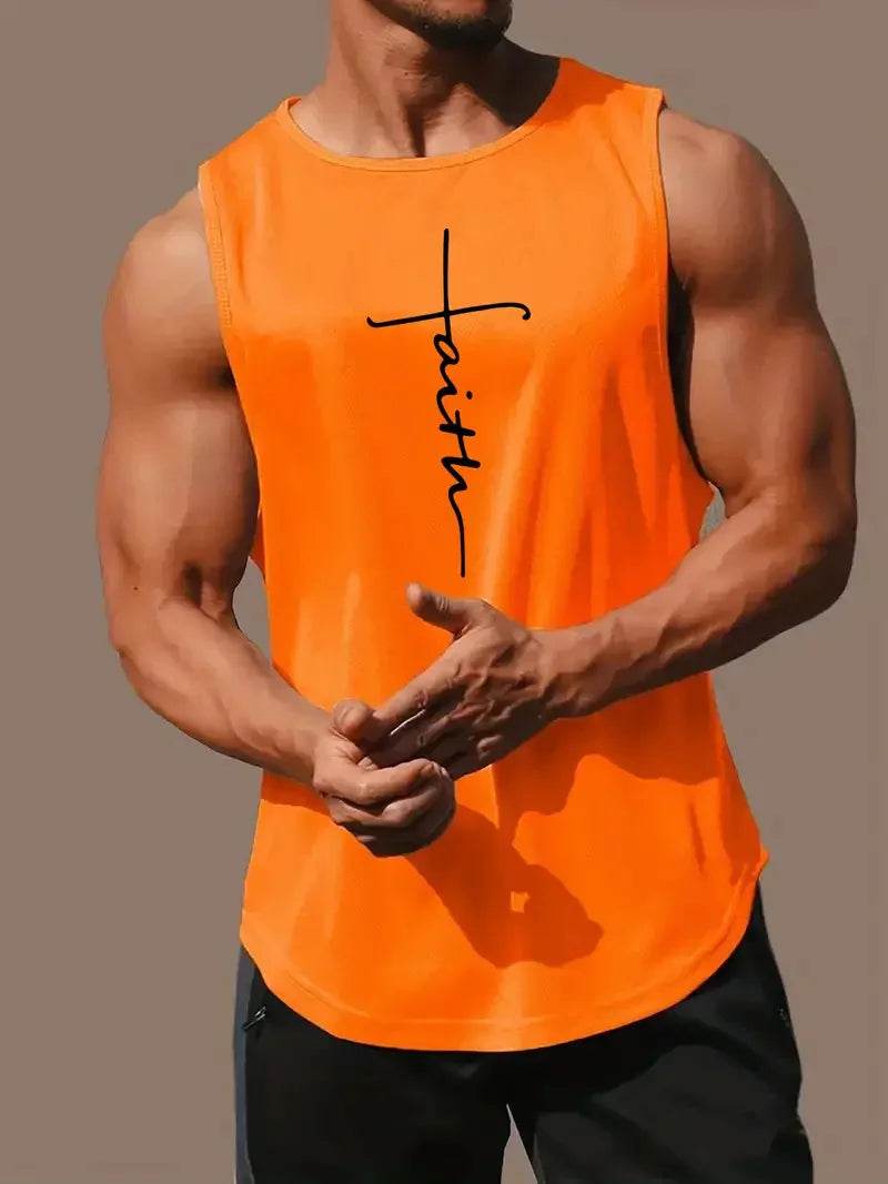 Men's Round Neck Tank Top - Simple Letter Print, Sleeveless Fitness Style - Buy Center US