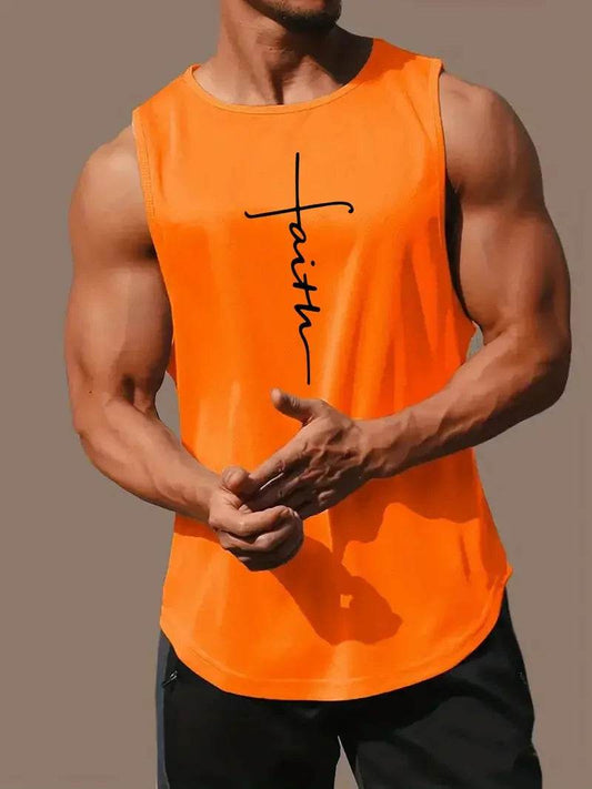 Men's Round Neck Tank Top - Simple Letter Print, Sleeveless Fitness Style - Buy Center US