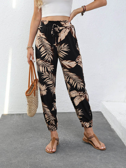 Songling Casual Loose Joggers - Autumn Plant Print with Pockets - Buy Center US