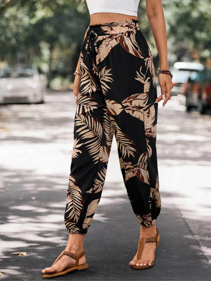 Songling Casual Loose Joggers - Autumn Plant Print with Pockets - Buy Center US