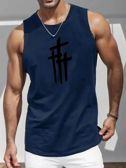 Men's Round Neck Tank Top - Simple Letter Print, Sleeveless Fitness Style - Buy Center US