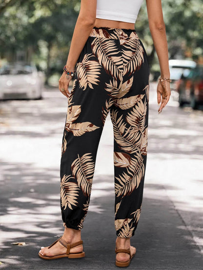 Songling Casual Loose Joggers - Autumn Plant Print with Pockets - Buy Center US