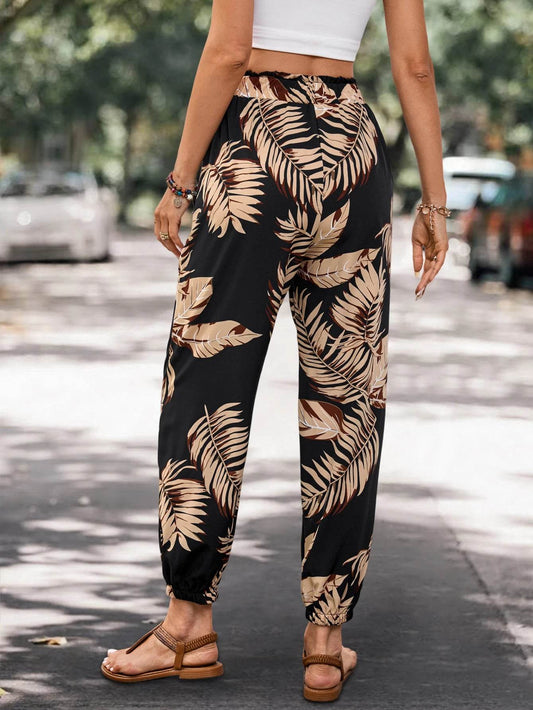 Songling Casual Loose Joggers - Autumn Plant Print with Pockets - Buy Center US