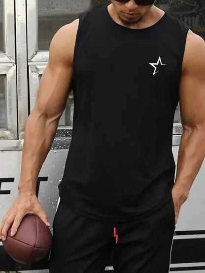 Men's Round Neck Tank Top - Simple Letter Print, Sleeveless Fitness Style - Buy Center US