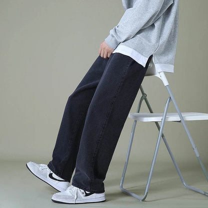BLEASENDY Men's Wide-Leg Denim Pants - Korean Style Light Blue Jeans - Buy Center US