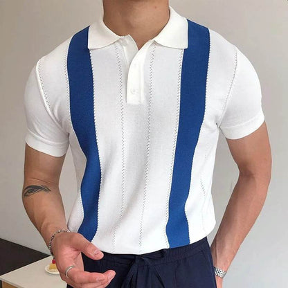 Men's Casual Knitted Patchwork Polo Shirt - Breathable Short Sleeve T-Shirt - Buy Center US