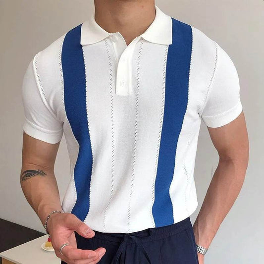 Men's Casual Knitted Patchwork Polo Shirt - Breathable Short Sleeve T-Shirt - Buy Center US
