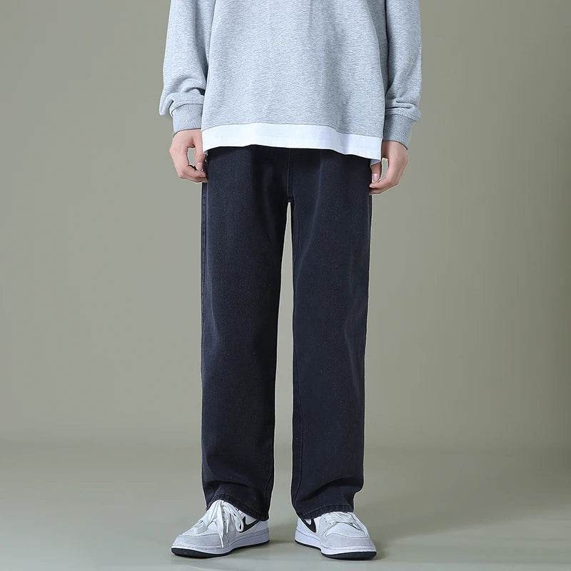 BLEASENDY Men's Wide-Leg Denim Pants - Korean Style Light Blue Jeans - Buy Center US