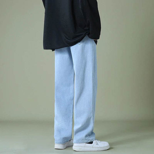 BLEASENDY Men's Wide-Leg Denim Pants - Korean Style Light Blue Jeans - Buy Center US