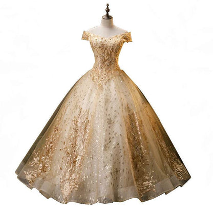 SONHAR Plus Size Gold Quinceanera Dress - Off The Shoulder Ball Gown - Buy Center US
