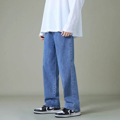 BLEASENDY Men's Wide-Leg Denim Pants - Korean Style Light Blue Jeans - Buy Center US