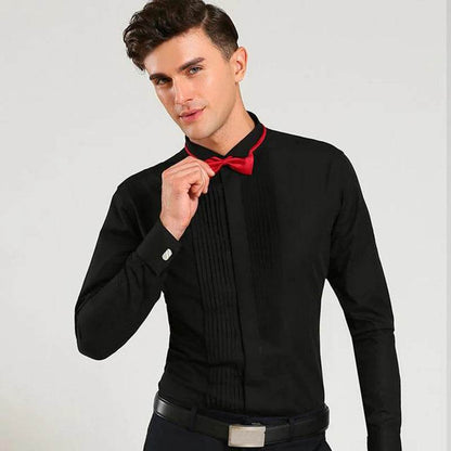 Men's Classic Tuxedo Shirt with Winged Collar & Red Black Bow Tie - Buy Center US