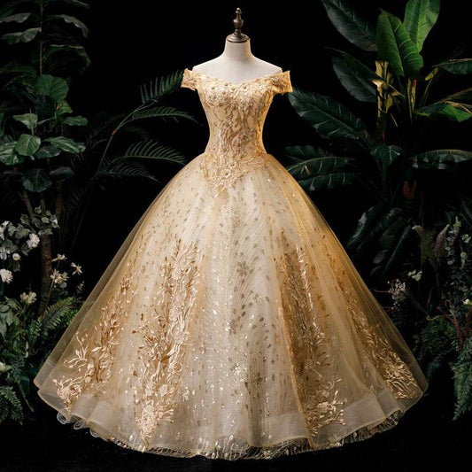 SONHAR Plus Size Gold Quinceanera Dress - Off The Shoulder Ball Gown - Buy Center US