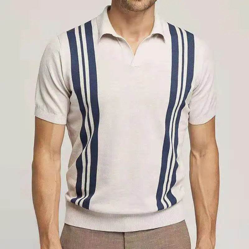 XFT Vintage Men’s Stripe Polo Shirt - Casual Summer Short Sleeve Fashion - Buy Center US