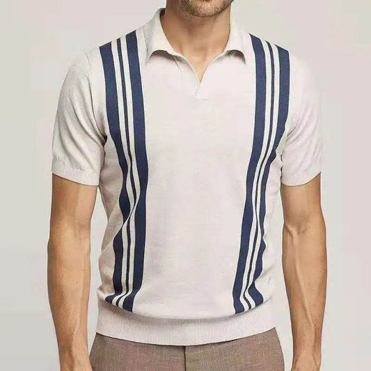 XFT Vintage Men’s Stripe Polo Shirt - Casual Summer Short Sleeve Fashion - Buy Center US