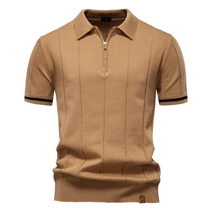 Men's Business Casual Woolen Polo Shirt – Stylish Zipper Detail, Multiple Colors - Buy Center US