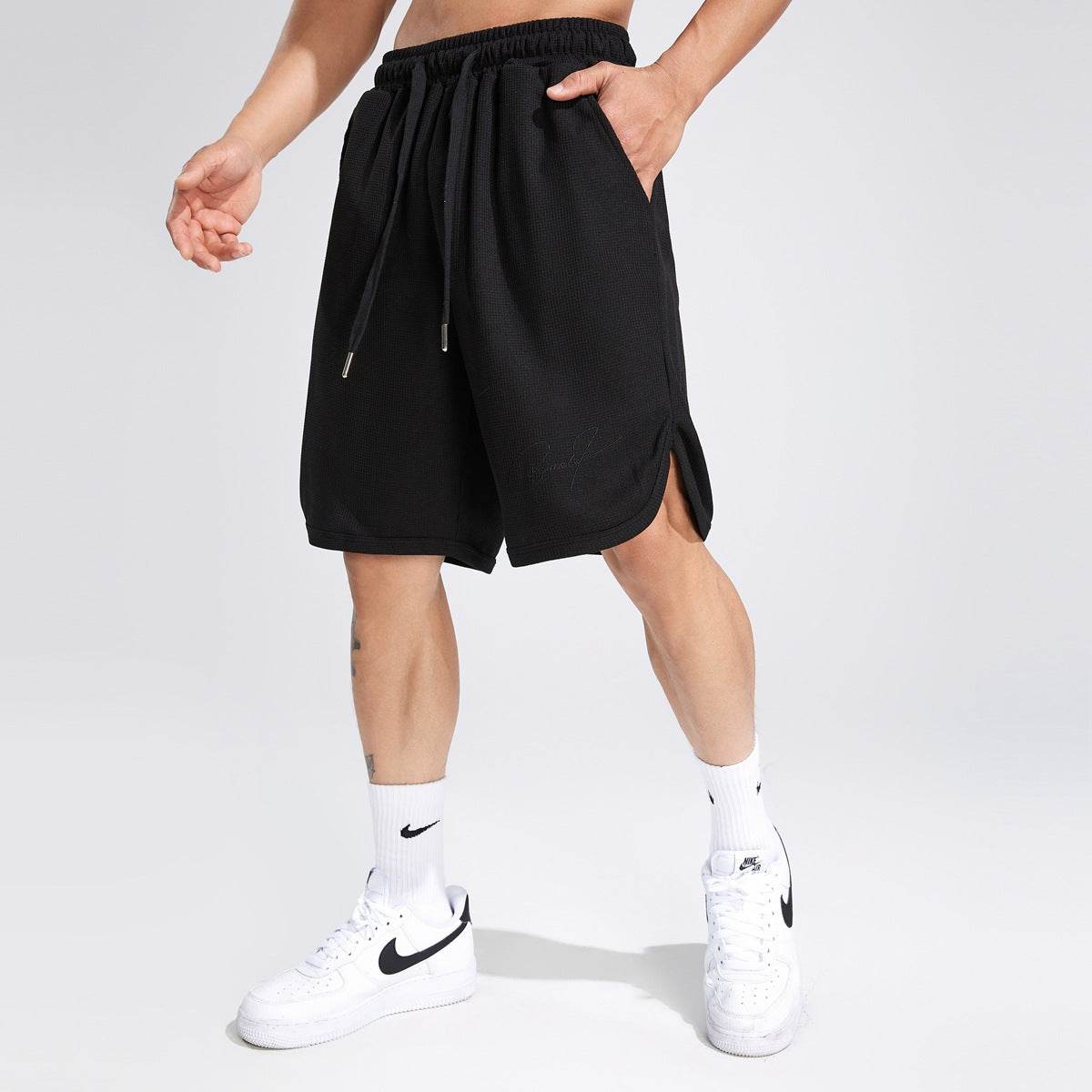 Buycenter Men's Casual Shorts - Solid Color Waffle Fitness Running Shorts - Buy Center US