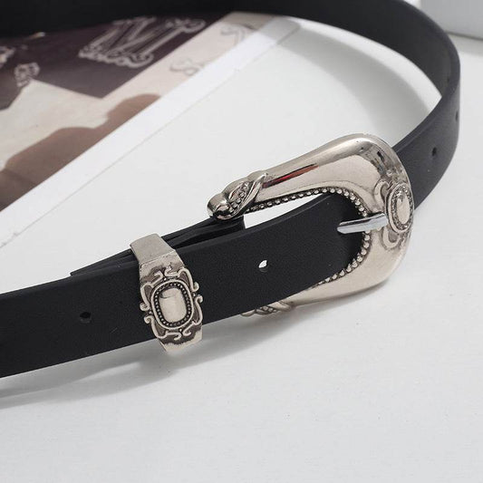 Niche Design Women’s Carved Belt - Retro Style PU Leather, Black - Buy Center US