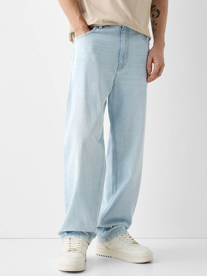 Buycenter Men's Straight Jeans - Casual High Waist Trousers for Youth - Buy Center US