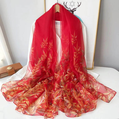 Peony Silk Scarf for Women - Long, Lightweight Sun Protection Accessory - Buy Center US