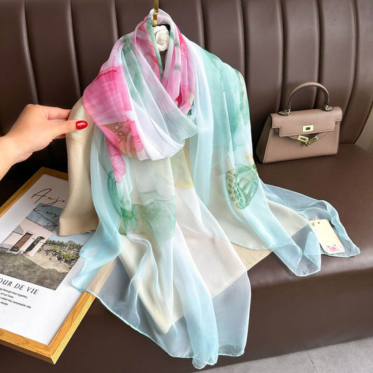Peony Silk Scarf for Women - Long, Lightweight Sun Protection Accessory - Buy Center US