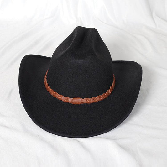 Monochrome Wide Brim Western Denim Top Hat - Stylish Woolen Design - Buy Center US