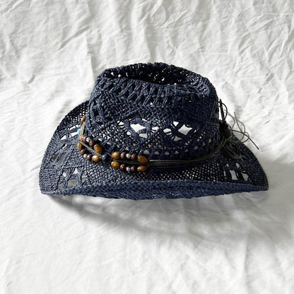 Handmade Gem Aster Straw Hat - Summer Sun Protection, Conical Crown - Buy Center US