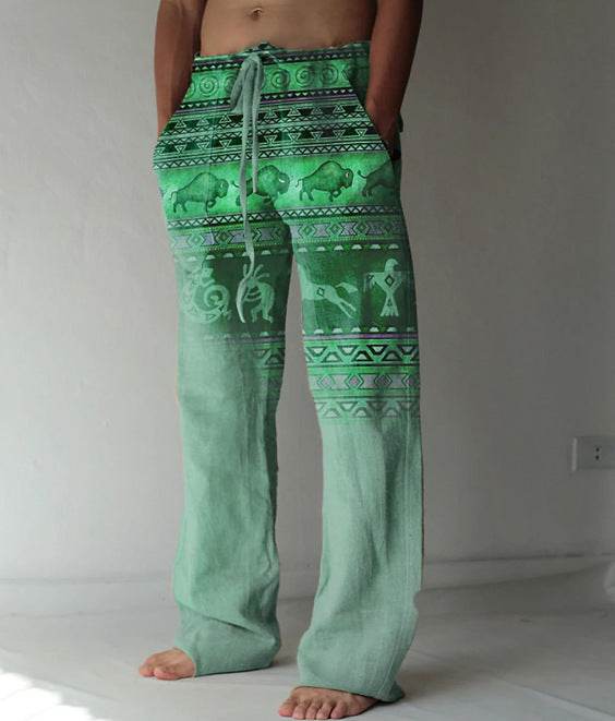 Men's Loose Casual Linen Pants - Printed, Comfortable, Available in Sizes S-6XL - Buy Center US