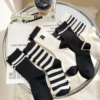 Cute Brown Striped Couple Socks - Autumn/Winter Middle Calf Style - Buy Center US