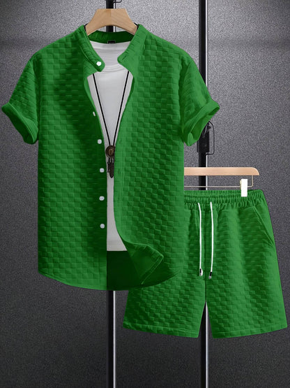 Buycenter Men's Casual Jacquard Short Sleeve Shirt & Shorts Outfit - Buy Center US