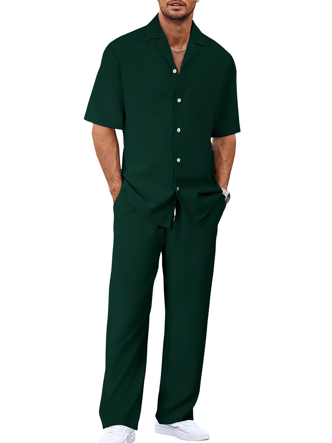 Buycenter Men's Leisure Suit - Short Sleeves & Trousers in Various Colors - Buy Center US