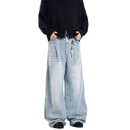 Retro Washed Blue Jeans for Men and Women - Mid Waist, Straight Fit - Buy Center US