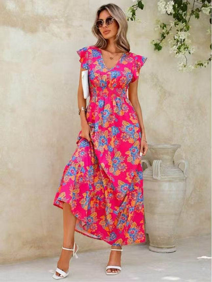 Elegant Floral Print Sleeveless Dress - European American Summer Vacation Style - Buy Center US