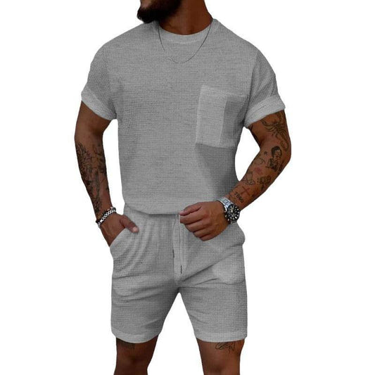 Buycenter Casual Sports Suit - Waffle Round Neck, Short Sleeve & Shorts - Buy Center US